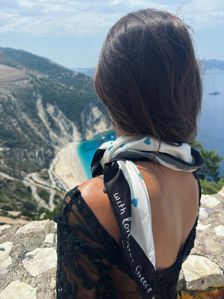 Blue Hearts Satin Scarf 70cm x 70cm