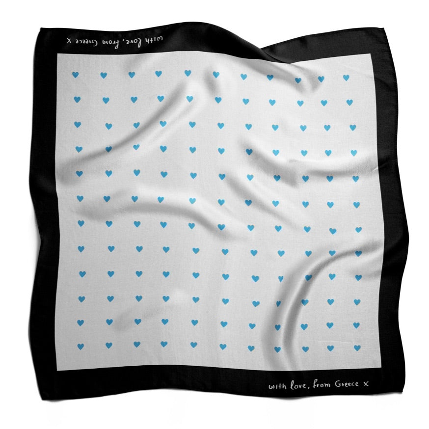 Blue Hearts Satin Scarf 70cm x 70cm